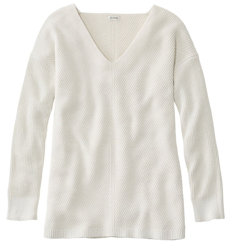 BNWT LL Bean Navy Women's Cotton Shaker-Stitch Sweater, V-Neck Medium - Picture 2 of 9